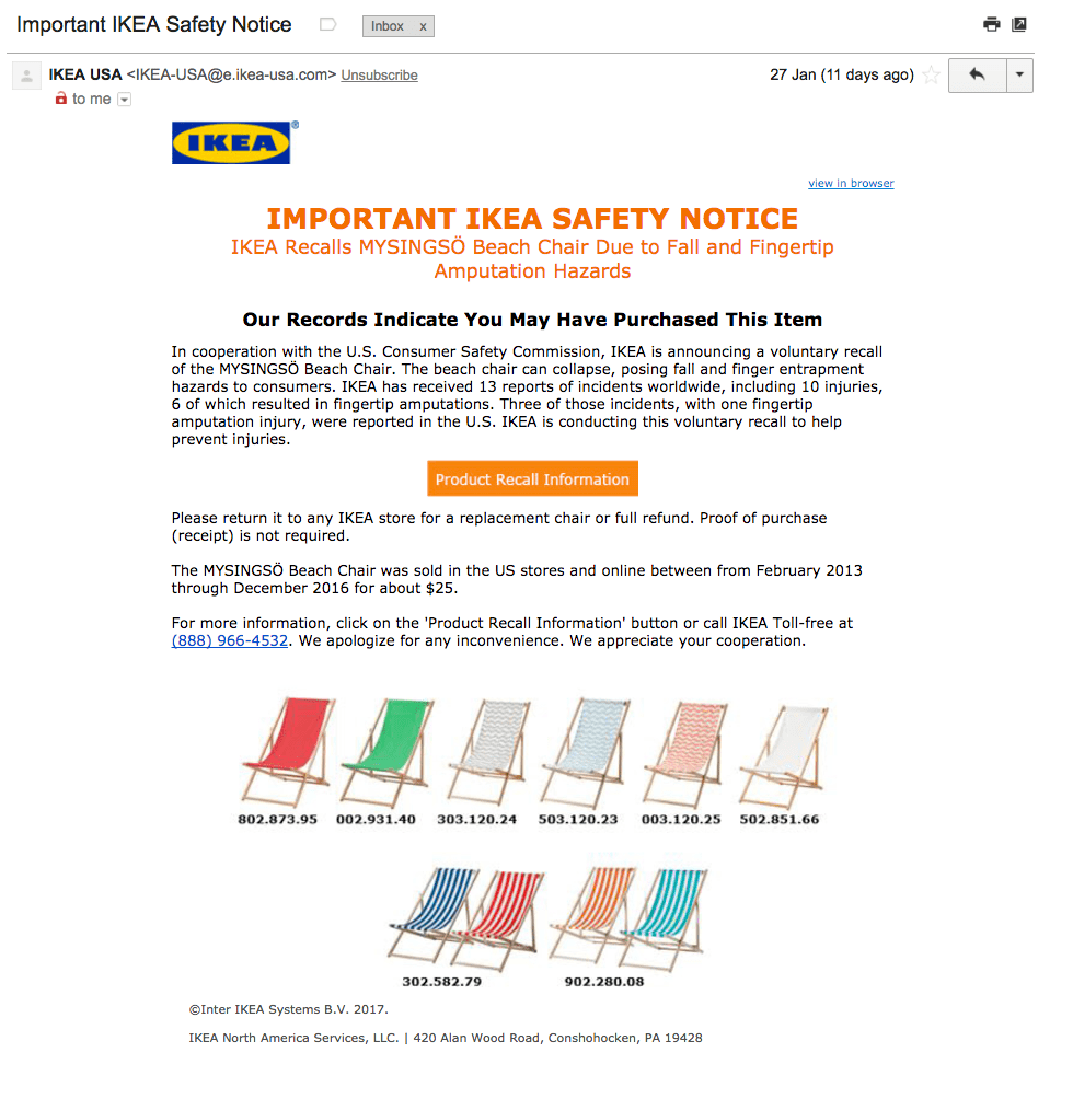 Product Recall Email